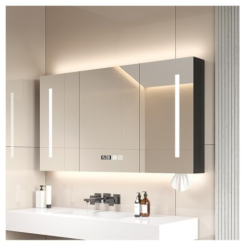 Armoire Pharmacie Miroir，Armoire de Toilette avec Anti-buée，Armoire murale salle de bain rangement avec miroir lumiere，Armoire Murale Salle de Bain Armoire de Toilette(B,W90*H70cm/W35.4*H27.6in)