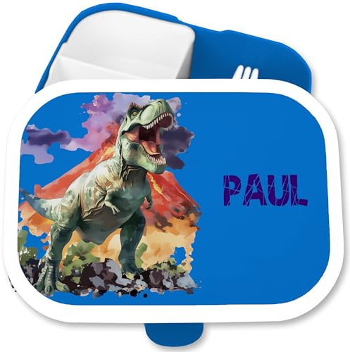 Campus Mepal - Dino - Kinder Brotdose mit Dino-Motiv T-Rex | Einschulungsgeschenk | Dinosaurier Lunchbox für Jungen | Ideal für Kindergarten und Kinderkrippe - 750 ml - Blau