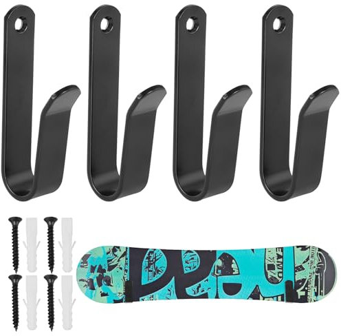 Kitnelw Snowboard Wandhalterung Horizontal Skateboard Wandhalterung Schwarz Snowboard Halterung Wand für Zimmer, Garage Longboard Lagerung 4 Stück