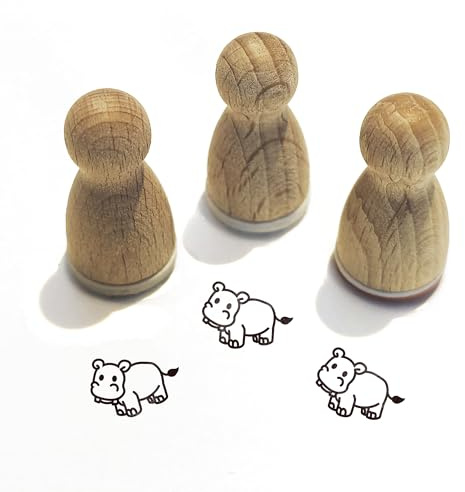 Stemplino® Ministempel® Motiv: Nino Nilpferd F074-12mm Durchmesser - Holzstempel - Serie 10 - Tiere Kinder Schule Kindergarten Stempel Bullet Journal Tierstempel Klassenstempel