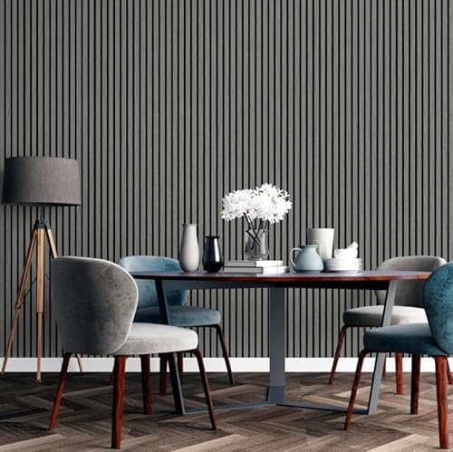 Acoustic Wall Panelling 2400mm x 600mm Decorative 3D Slatted Wood Effect (Smoked Grey)