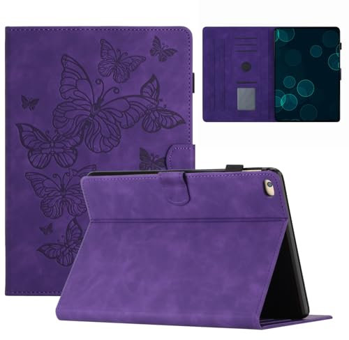 KEROM Case for iPad Mini 5, iPad Mini 4 Case, iPad Mini Case, iPad Mini 3/2/1 Case, Embossed Suede Leather Folio Stand Cover with Auto Wake/Sleep & Card Slot & Pen Holder - Purple Butterfly Embossing