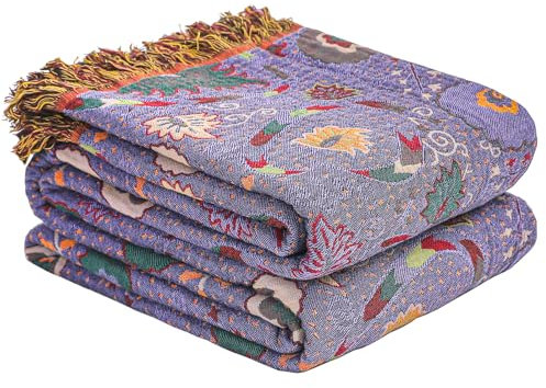 HOORDRY Premium Musselin Tagesdecke, Doppelseitig Kuscheldecke,Tagesdecke Boho 200×230CM,100% Baumwolle Sofaüberwurf Mit Fransen,Baumwolldecke,Bett-Überwurf,Couch-Überwurf