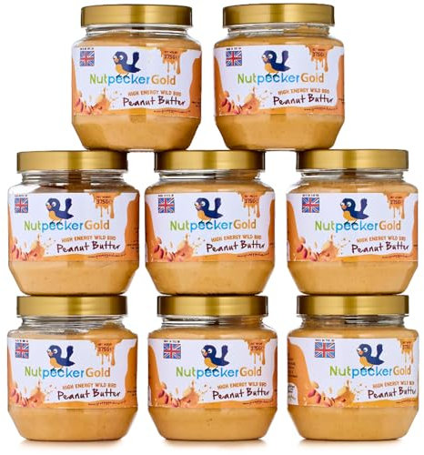 Grumpy Gardener NutPecker Peanut Butter Bird Food for Wild Birds - Peanuts Suet Bird Feeding Nourishment, High-Energy Made in the UK Wild Bird Food | Peanuts Flavor 8 x 330g each