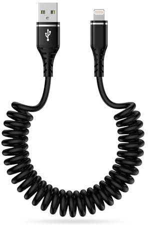 Câble spiralé USB vers Lightning [0,4 m à 1,8 m), câble de données, câble de charge court pour iPhone 14 Pro Max/14 Plus/14/13/12/11/SE/X/XS/XR/8
