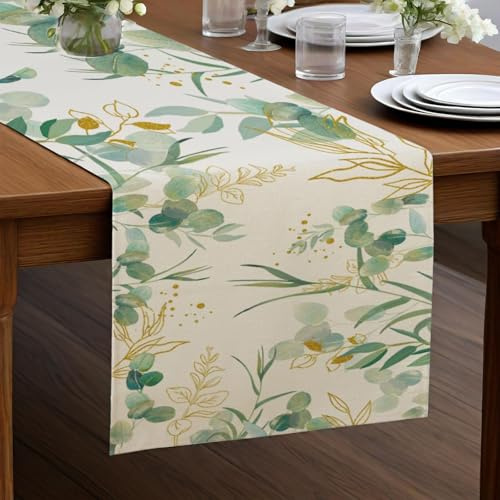 XTUDOU® Eukalyptus Sommer Tischläufer, 33 X 183 cm Tischläufer Outdoor | Küche Esstisch Dekoration, für Esszimmer Party Urlaub Dekoration