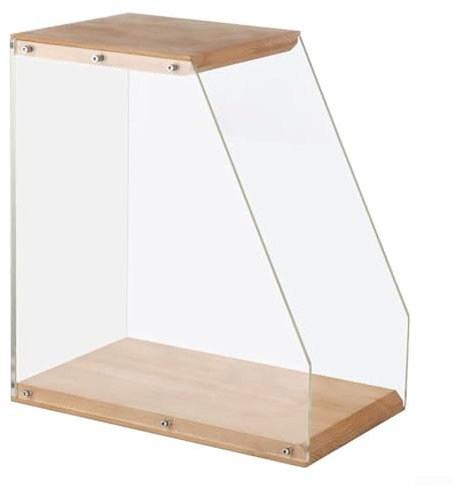 Elegante estante de exhibición de discos de vinilo con base de madera maciza con placas acrílicas transparentes para almacenamiento organizado