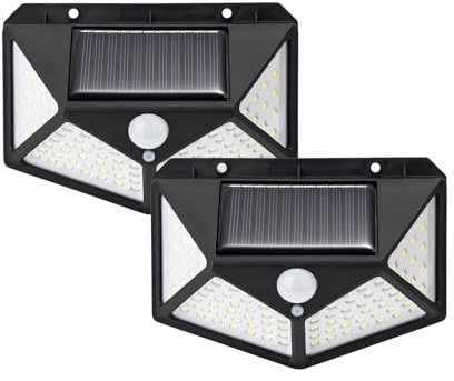 GRIFEMA Faretto LED da Esterno Solare con Sensore di Movimento, 100 LEDs, 3 Modalità, Angolo 270°, IP65, Batteria 800mAh, Lampada Solare da Giardino, Confezione da 2, GDK203-2