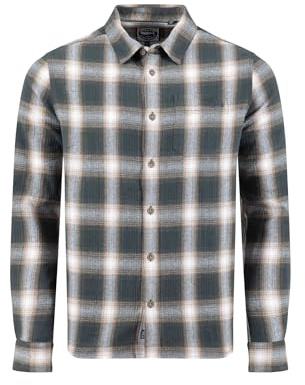 Weird Fish Broxton Organic Cotton Long Sleeve Herringbone Check Shirt Grey Size XL
