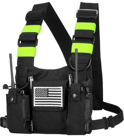 abcGoodefg Radio Chest Harness with Reflective Strips Radio Shoulder Vest Holster Holder Two Way Radio Walkie Talkie with Front Pack Pouch
