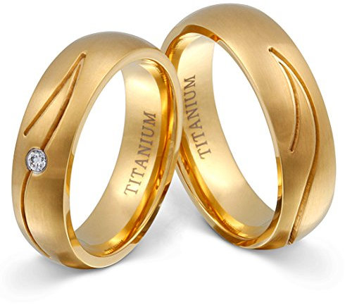 Juwelier Schönschmied - Zwei Partnerringe Eheringe Titan Zirkonia inkl. persönliche Lasergravur 56-60 LANrT19HD - Golden River