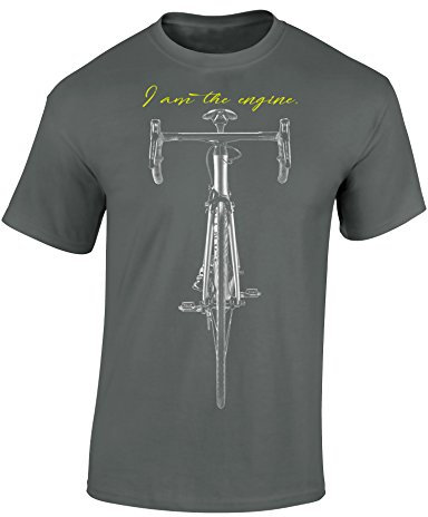 Baddery: I Am The Engine - Fahrrad Mountainbike BMX T-Shirt als Geschenk für alle Fahrradliebhaber - Geschenkidee -M, Nr.B0704 Grau
