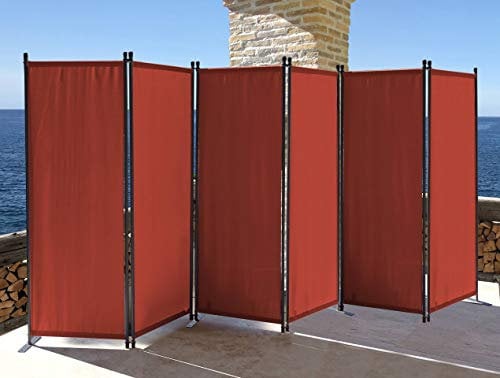 QUICK STAR Paravent 6 Teilig 340x165cm Stoff Raumteiler Trennwand Balkon Sichtschutz Stellwand Faltbar Rotorange RAL 2001