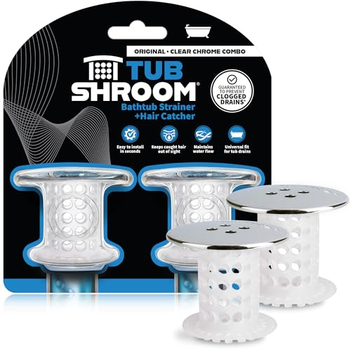 TubShroom Chrome Edition Revolutionary Tub Drain Protector Hair Catcher, Strainer, Snare, 2 Pack