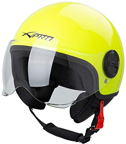 A-PRO SRL Casque Moto Scooter Demi Jet Visiere Ouvert Approuvé ECE 22-06 Fluo M