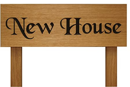Personalised Oak House Sign - 45cm x 15cm plus two 50cm tall posts - Custom Engraved Carved Wooden Name Plaque