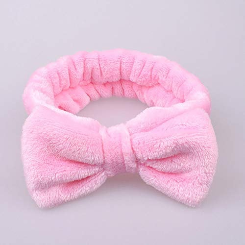 XINGSd Microfibre Makeup Headbands Cosmetic Headbands Bow Elastic Hair Band for Washing Spa Yoga Sports Shower Beauty Facial Skin Care Makeup (3# Pure Pink)