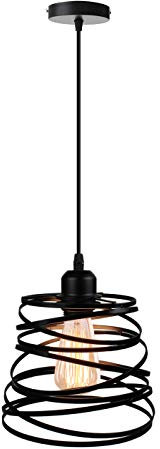 iDEGU Pendelleuchte Moderne Ø 20CM Spirale Design Lampenschirm Metall E27 Hängelampe Vintage für Schlafzimmer Wohnzimmer, Schwarz