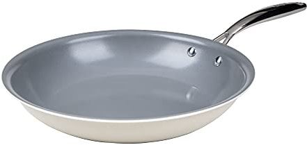 Goodful Ceramic Nonstick 11 Inch Frying Pan, Dishwasher Safe Pots and Pans, Comfort Grip Stainless Steel Handle, Skillet Made Without PFOA, Cream
