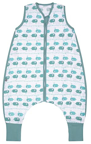 emma & noah Baby Schlafsack mit Füßen 0.5 TOG, Musselin Schlafsack mit Beinen für den Sommer, 100% Bio-Baumwolle, OEKO-TEX Zertifiziert, Stampelsack für Neugeborene (Wal Blau, 70 cm)