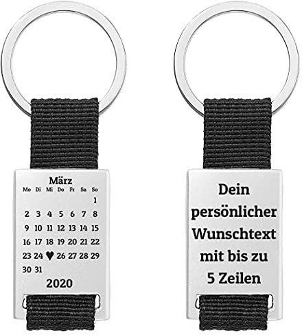 geschenke-fabrik.de Schlüsselanhänger mit Kalender Gravur nach Datum personalisiert - Liebesanhänger für Männer, Freund zum schönsten Tag/Jahrestag oder Valentinstag (mit Gravur Rückseite)
