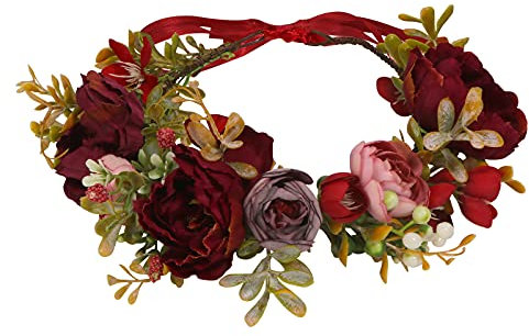 Verstellbares Blumen-Stirnband, Haarkranz, Blumengirlande, Krone, Kopfschmuck mit Band für Brautzubehör, Hochzeitszeremonie, Party, Festival (1)