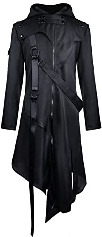 Jiumaocleu Manteau long à capuche pour homme, steampunk vintage, coupe-vent, chaud, médiéval, gothique, victorien, irrégulier, costume d'Halloween et de Noël, tailles S à 5XL