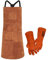 QeeLink delantal de soldador de cuero y guantes de soldadura, delantal de cuero con 6 bolsillos para herramientas, mandil de carpintero resistente para hombres y mujeres, resistente al calor, 61×107cm