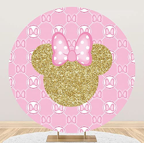 Aoihrraan 230cm Diameter Pink Gold Mouse Round Photography Backdrop Golden Glitter Cartoon Mouse Sweet Pink Background Princess Girls Birthday Baby Shower Newborn Kids Portrait Photo Studio Props