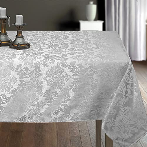 CAIT CHAPMAN HOME COLLECTION Tischdecke und Serviette, einfarbig, Damast, Jacquard, gewebt, 152,4 x 304,8 cm, rechteckig, Silbergrau