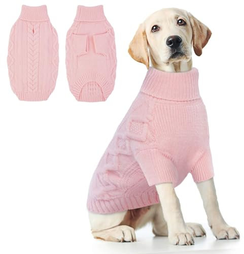 Hjumarayan Hundepullover Grosse Hunde - Hundepullover mit Geschirrloch, Pullover Hund Warme Strickpullover, Winter Hundepulli mit Beinen, Pullover für Große Hunde (Rosa XL)
