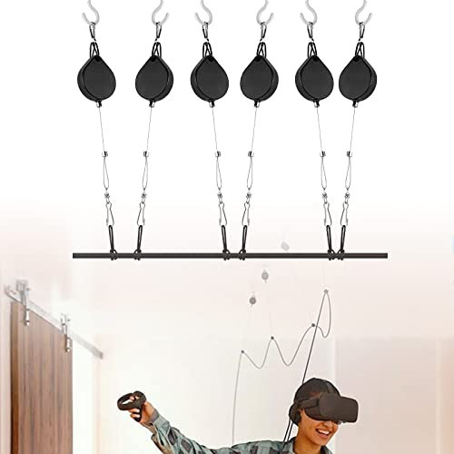 Geekria VR Cable Management Compatible with Meta Quest 2, Quest 3, Quest Pro, PSVR 2, HTC Vive, Vive Pro, HP Reverb G2, PSVR VR Accessories, Drill Free Retractable VR Pulley System 6 Packs
