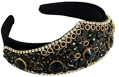 Barock Tudor Krone Strass Stirnband Breit Gepolstert Perlen Prinzessin Krone Tiara Haarreifen für Frauen Mädchen (Schwarz)