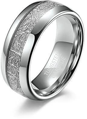 Dsnyu 8MM Ringe Partnerringe, Silber Vintage Ringe, Einfach Ring Wolfram für Hochzeit GR.57 (18.1)