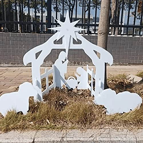 RAZURE - Set di presepe natalizio da esterno bianco, decorazione da giardino natalizia impermeabile, scena della Sacra Notte per display da cortile, ornamento per decorazione del prato anteriore e