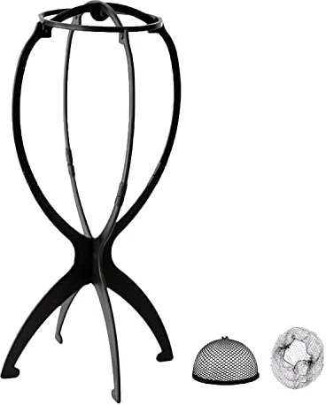 WXYYKX Perückenständer, Praktische Perückenhalter 35cm Hoch / Zusammenklappbar / statt Styroporkopf, Ideal zum Trocknen der Perücke, Haarteile mit Extra Perückennetzen -schwarz