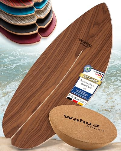 WAHU Balance Board - einzigartiges Board inkl. Halbkugel und Rocker Shape - Surf Balance Board - Gleichgewichtstraining für Kinder und Erwachsene - Balance Board 100% Echtholz