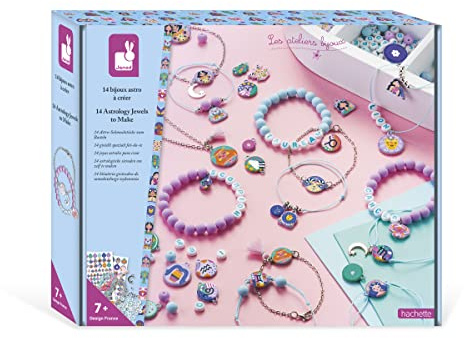Janod - Bastelset 14 Astro-Schmuckstücke - Les Ateliers Bijoux - Kreatives Hobby Kinder - 12 Armbänder + 2 Halsketten - Feinmotorik und Kreativität - Ab 7 Jahre - J07995