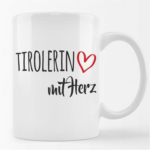 Huuraa Tasse Tirolerin mit Herz Geschenk 330ml Weiß Tirolerin Präsent