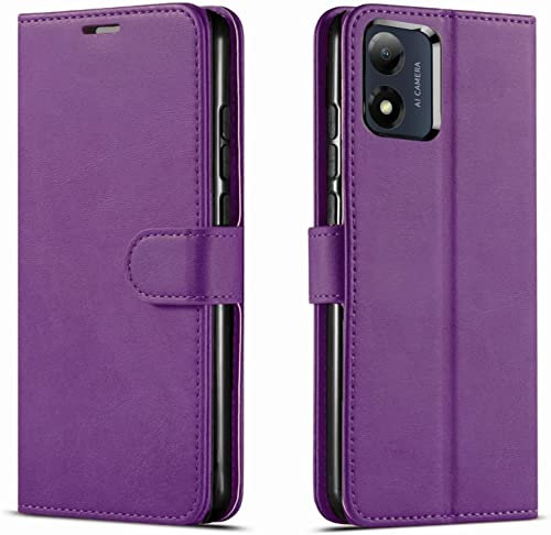 NWNK13 For Motorola Moto E13 Case Leather Wallet Book Flip Folio Stand View Phone Cover with Card Slots Kickstand for Motorola E13 (Purple, Motorola Moto E13)