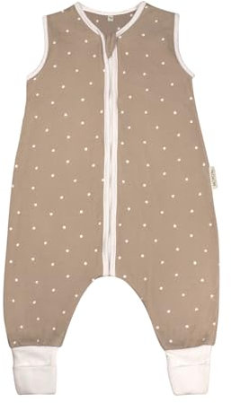 MOYO Baby Schlafsack mit Füßen I Taupe mit Tupfen I Atmungsaktiver Babyschlafsack 1.0 TOG in 70cm I Schlafsack mit Beinen aus 100% Bio-Baumwolle I GOTS-Sommerschlafsack für Babys & Kleinkinder