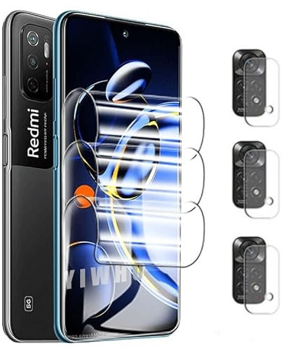 3 Piezas Protector de Pantalla de TPU para Xiaomi Redmi Note 10 Pro con 3 Piezas Protector de Lente de Cámara, Admite de Huella Digital, Películas de Hidrogel para Redmi Note 10 Pro