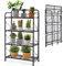 HOMASIS Scaffale per Piante a 4 Ripiani, Portavaso Pieghevole, Porta Piante Fioriere in Metallo, Scaffale Multiuso e Alzato per Balcone, Giardino, Senza Installazione, 60 x 25 x 100 cm, Nero