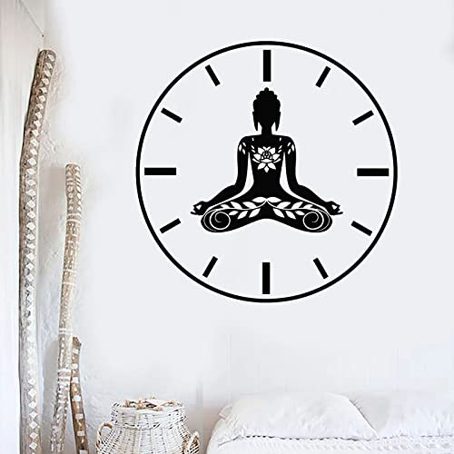 WEIMEIJIE Yoga Zeit Wandtattoo Uhr Lotus Meditation Pose Zen Vinyl Fensteraufkleber Yoga Innendekoration Wandbild 57x57 cm