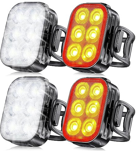 Glangeh Luz Bicicleta Recargable USB, Luces Bicicleta Delantera y Trasera de 1.5H Carga Rápida, 4+6 Modos y IP65 Resistente con Luz Trasera Bicicleta para Ciclismo de Carretera y Montaña de la Noche