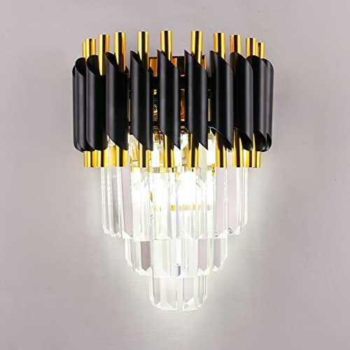 FRIXCHUR black wall Kristall Wandleuchte Schwarz 3-Stufen Kristall Wandleuchte Wandleuchte Moderne Wandleuchte LED Kristall Wandleuchte für Schlafzimmer Esszimmer Flur Treppenleuchten