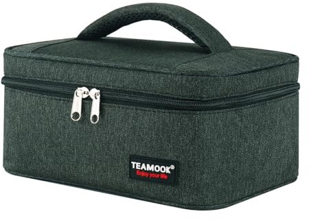 TEAMOOK Lunch Bag Insulated Lunch Box for Adults Men and Women,Leakproof Waterproof Cool Bag with Soft Handle En-Large 5.8L（Main-Body Black & Small Amount Dark-Green Mix）