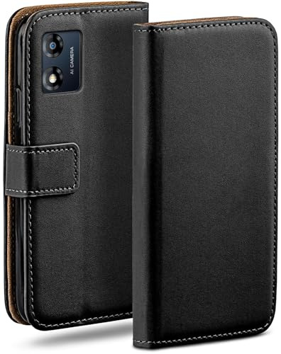 moex Book Case für Motorola Moto E13 Handyhülle mit Kartenfach, Hülle klappbar 360 Grad Schutzhülle, Klapphülle Flip Case Cover, PU Leder Handytasche Lederhülle, Schwarz