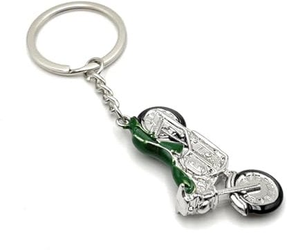 H-Customs Motorcycle Green Motor Vehicle Chopper Keyring Metal Silver, silver, One Size