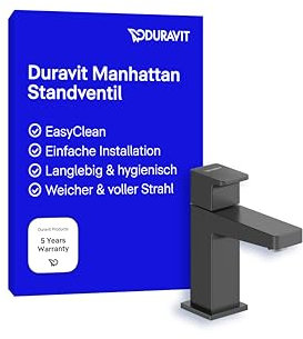 Duravit Manhattan Standventil (Auslauf Höhe 76 mm), Kaltwasser Waschtischarmatur, Kaltwasserhahn Bad, Kaltwasserarmatur, Schwarz Matt